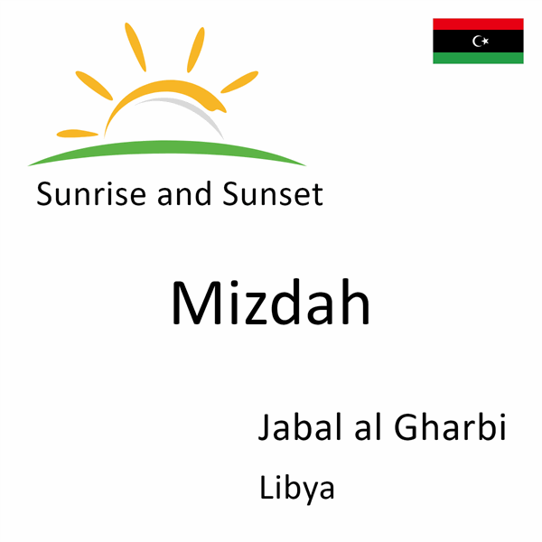 Sunrise and sunset times for Mizdah, Jabal al Gharbi, Libya