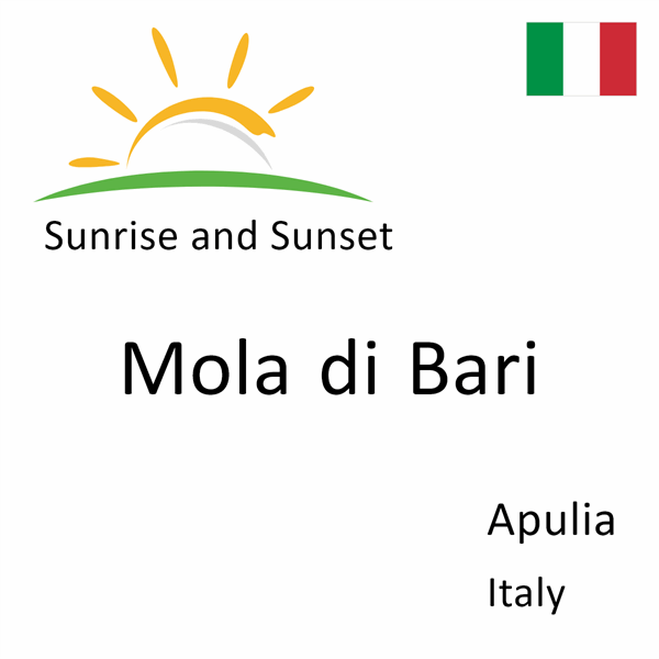 Sunrise and sunset times for Mola di Bari, Apulia, Italy