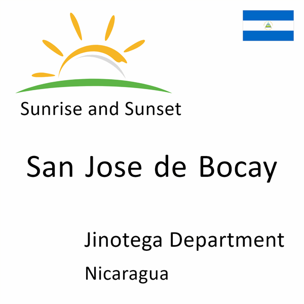 Sunrise and sunset times for San Jose de Bocay, Jinotega Department, Nicaragua