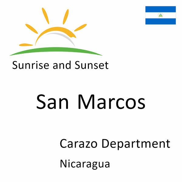 Sunrise and sunset times for San Marcos, Carazo Department, Nicaragua