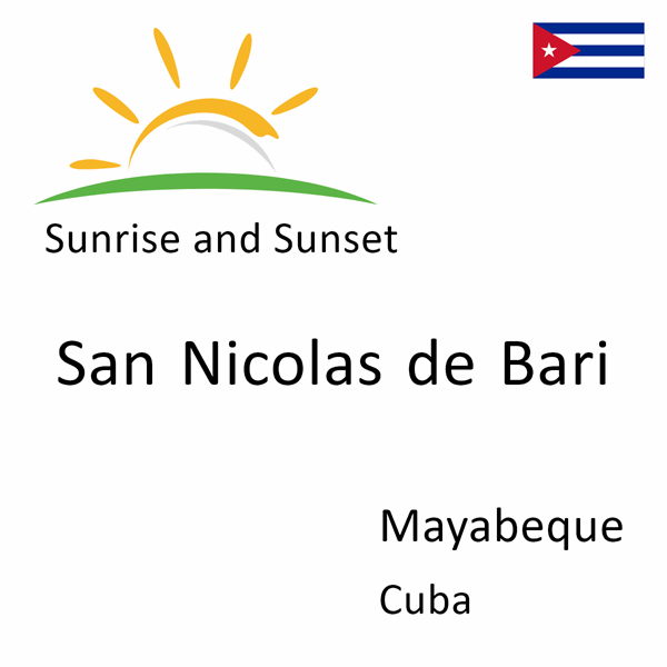 Sunrise and sunset times for San Nicolas de Bari, Mayabeque, Cuba
